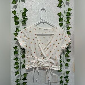 Floral Corset Crossed Cropped Tee from Rebellious Dreamer, size medium